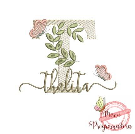 Matriz de Bordado Folhas Borboletas nome Thalita