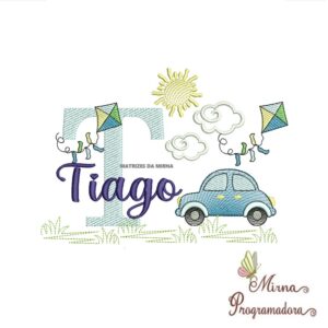 Matriz de Bordado Cenário Carro Nome Tiago