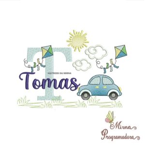 Matriz de Bordado Cenário Carro Nome Tomas