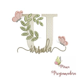 Matriz de Bordado Folhas Borboletas nome Úrsula