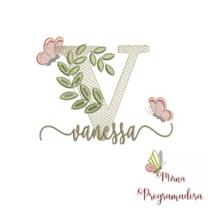 Matriz de Bordado Folhas Borboletas nome Vanessa