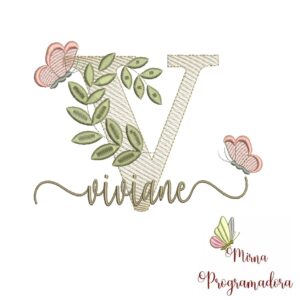 Matriz de Bordado Folhas Borboletas nome Viviane