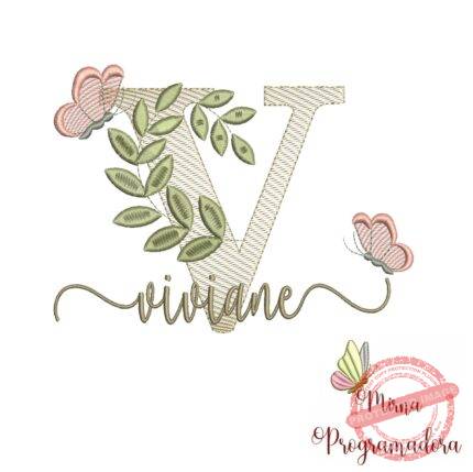 Matriz de Bordado Folhas Borboletas nome Viviane
