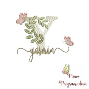Matriz de Bordado Folhas Borboletas nome Yasmim