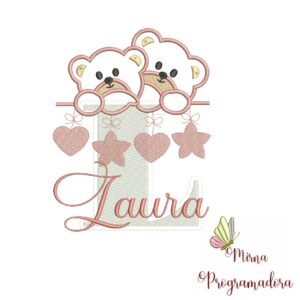 Matriz de Bordado - Ursinho Varal Nome Laura