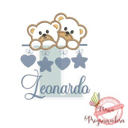 Matriz de Bordado - Ursinho Varal Nome Leonardo