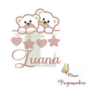 Matriz de Bordado - Ursinho Varal Nome Luana