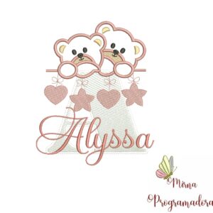 Matriz de Bordado - Ursinho Varal Nome Alyssa