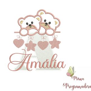 Matriz de Bordado - Ursinho Varal Nome Amália