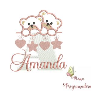 Matriz de Bordado - Ursinho Varal Nome Amanda