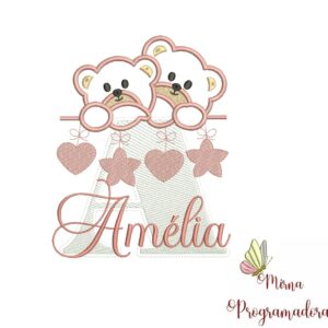 Matriz de Bordado - Ursinho Varal Nome Amélia