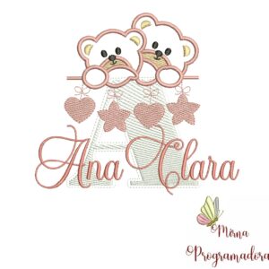 Matriz de Bordado - Ursinho Varal Nome Ana Clara