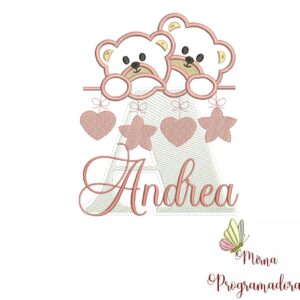 Matriz de Bordado - Ursinho Varal Nome Andrea