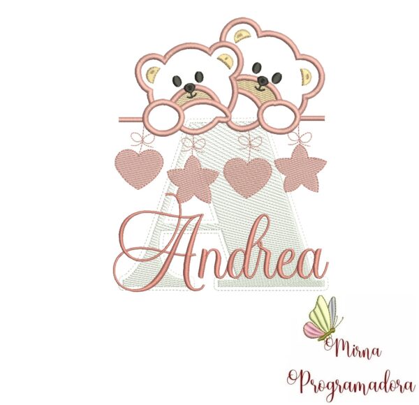 Matriz de Bordado - Ursinho Varal Nome Andrea