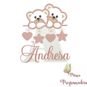 Matriz de Bordado - Ursinho Varal Nome Andresa