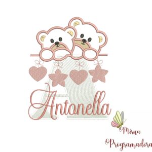 Matriz de Bordado - Ursinho Varal Nome Antonella