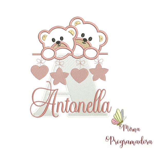 Matriz de Bordado - Ursinho Varal Nome Antonella