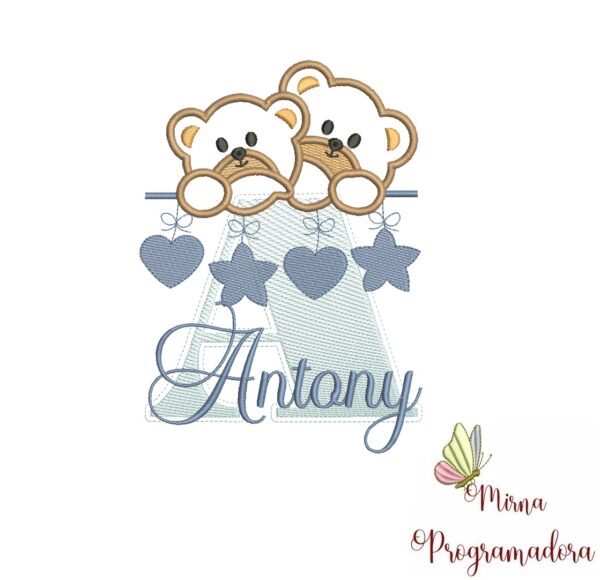 Matriz de Bordado - Ursinho Varal Nome Antony