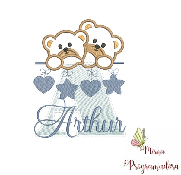 Matriz de Bordado - Ursinho Varal Nome Arthur