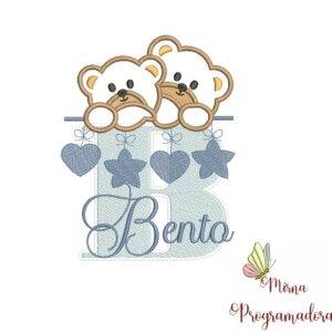 Matriz de Bordado - Ursinho Varal Nome Bento