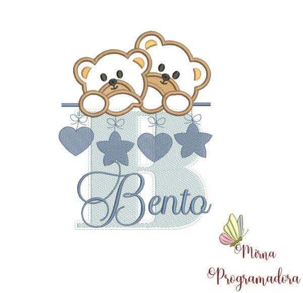 Matriz de Bordado - Ursinho Varal Nome Bento