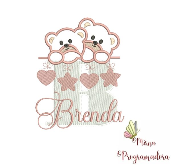 Matriz de Bordado - Ursinho Varal Nome Brenda