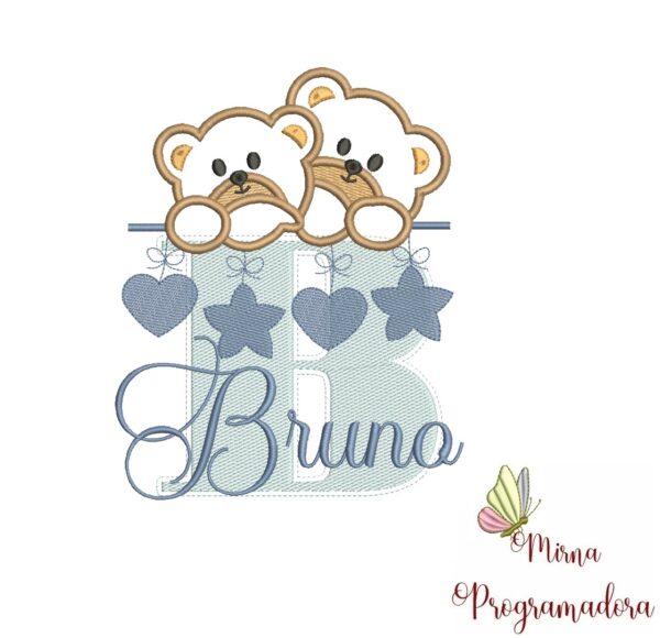 Matriz de Bordado - Ursinho Varal Nome Bruno
