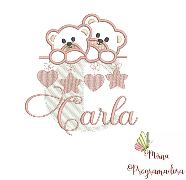 Matriz de Bordado - Ursinho Varal Nome Carla