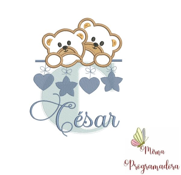 Matriz de Bordado - Ursinho Varal Nome César