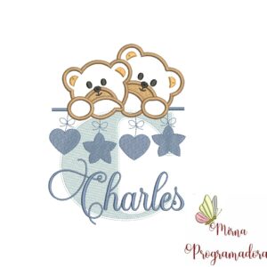 Matriz de Bordado - Ursinho Varal Nome Charles