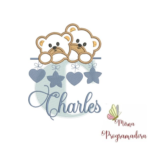 Matriz de Bordado - Ursinho Varal Nome Charles