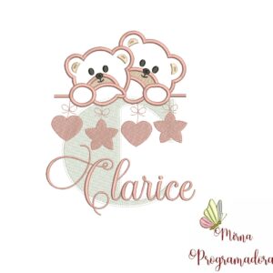 Matriz de Bordado - Ursinho Varal Nome Clarice