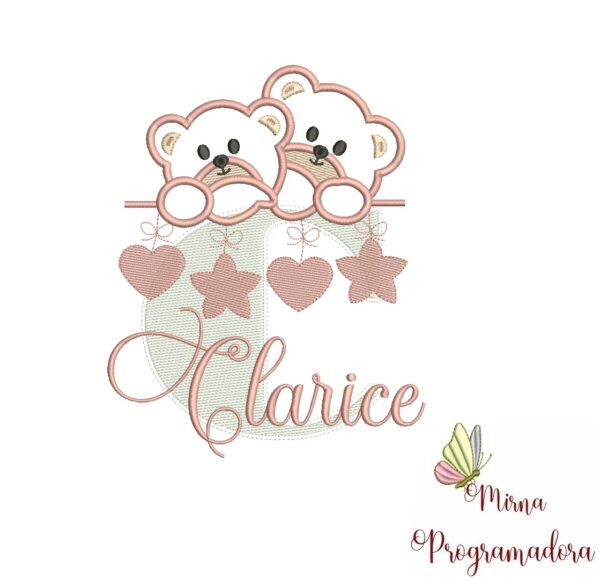 Matriz de Bordado - Ursinho Varal Nome Clarice