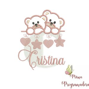 Matriz de Bordado - Ursinho Varal Nome Cristina
