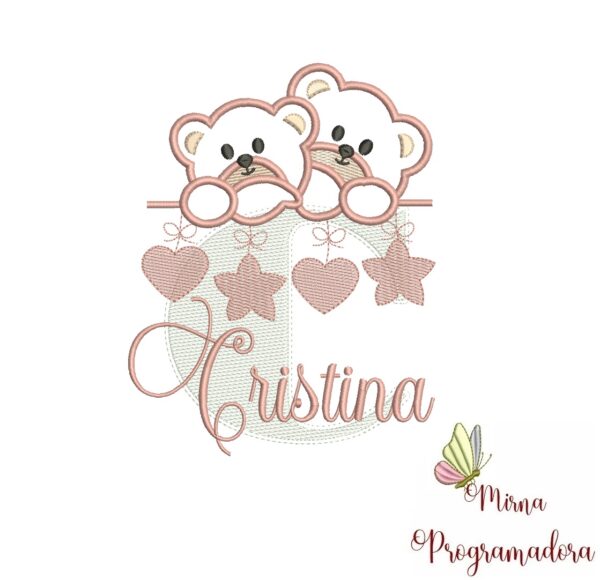 Matriz de Bordado - Ursinho Varal Nome Cristina