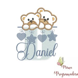 Matriz de Bordado - Ursinho Varal Nome Daniel