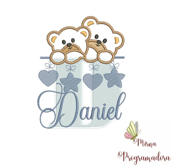 Matriz de Bordado - Ursinho Varal Nome Daniel