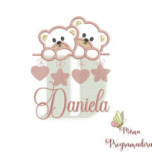 Matriz de Bordado - Ursinho Varal Nome Daniela