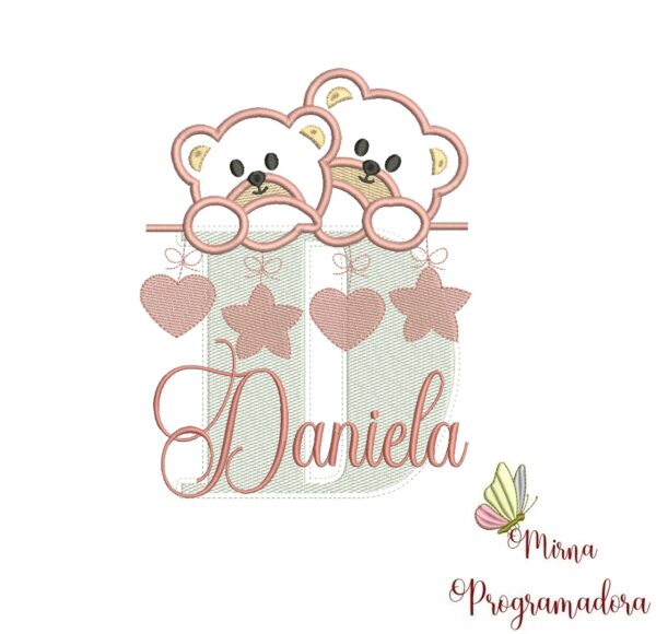 Matriz de Bordado - Ursinho Varal Nome Daniela