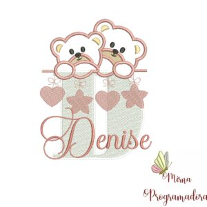 Matriz de Bordado - Ursinho Varal Nome Denise