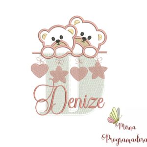 Matriz de Bordado - Ursinho Varal Nome Denize