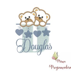 Matriz de Bordado - Ursinho Varal Nome Douglas