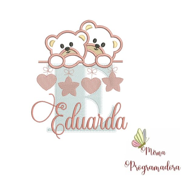 Matriz de Bordado - Ursinho Varal Nome Eduarda