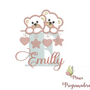 Matriz de Bordado - Ursinho Varal Nome Emilly