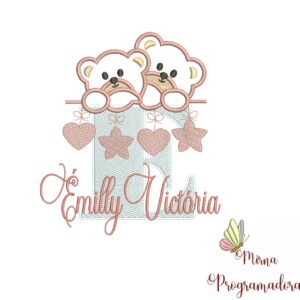 Matriz de Bordado - Ursinho Varal Nome Émilly Victória