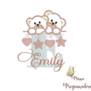 Matriz de Bordado - Ursinho Varal Nome Emily