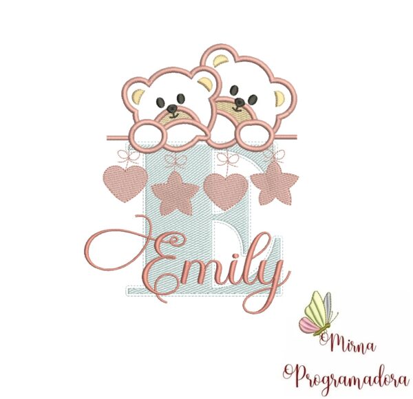 Matriz de Bordado - Ursinho Varal Nome Emily