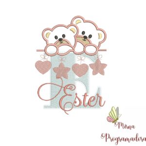 Matriz de Bordado - Ursinho Varal Nome Ester