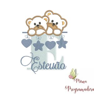 Matriz de Bordado - Ursinho Varal Nome Estevão