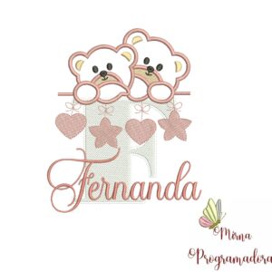 Matriz de Bordado - Ursinho Varal Nome Fernanda